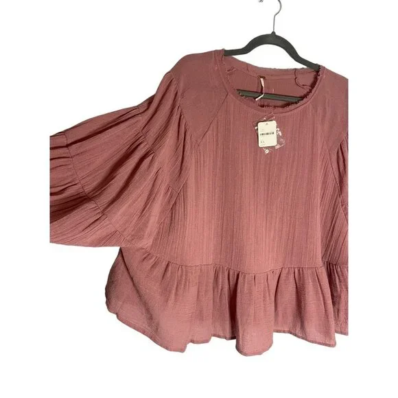 NWT Free People Long Sleeve Flowy Gauzy Pink Blouse-sz XS - Picture 5 of 9